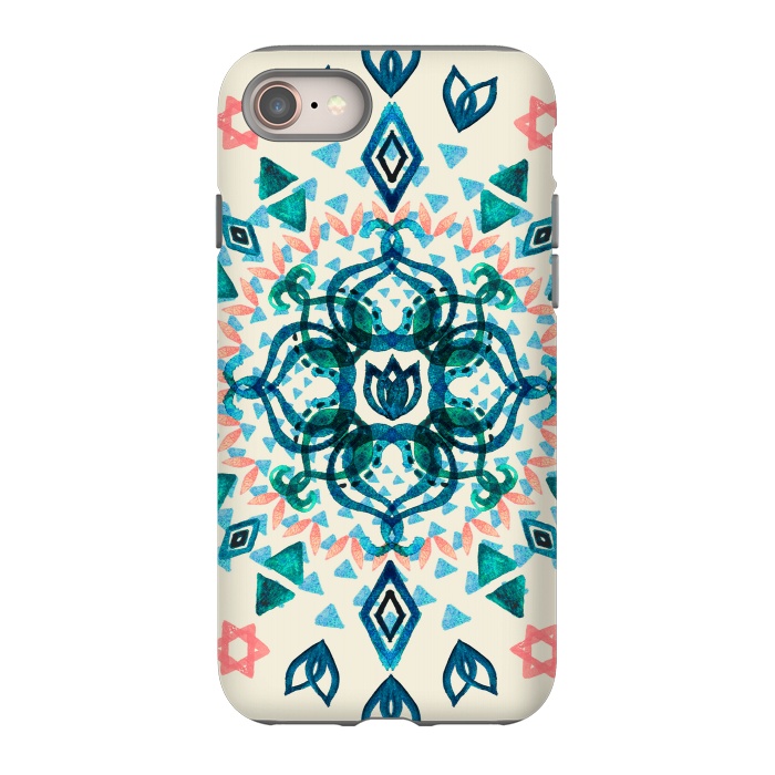 iPhone SE StrongFit Watercolor Lotus Mandala in Teal & Salmon Pink by Micklyn Le Feuvre