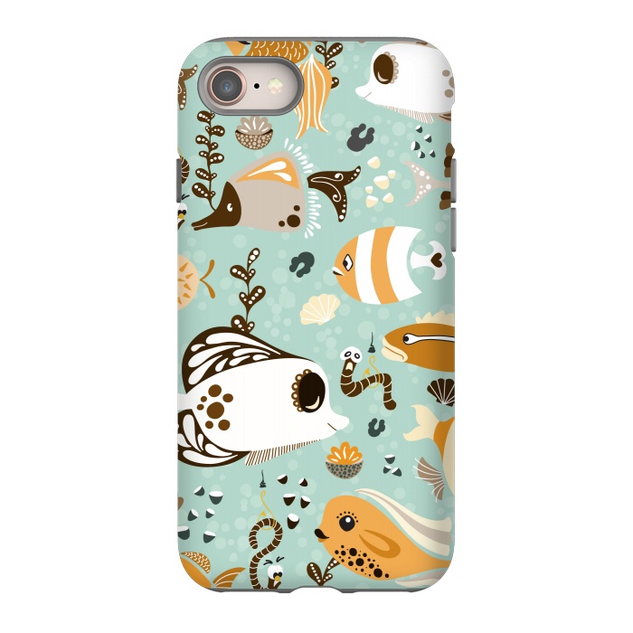 iPhone SE StrongFit Funny Fish in Orange and Brown by Paula Ohreen