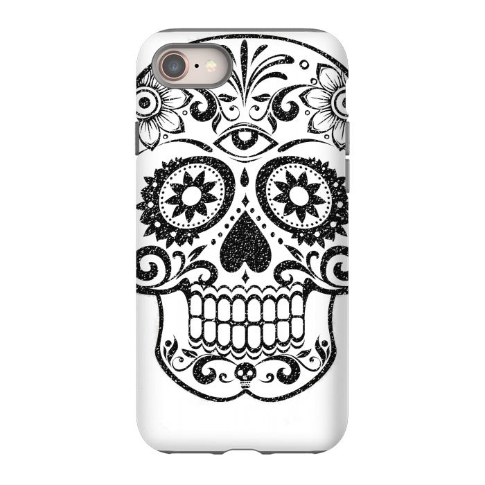 iPhone SE StrongFit Day of the Dead floral black glitter sugar skull by Oana 