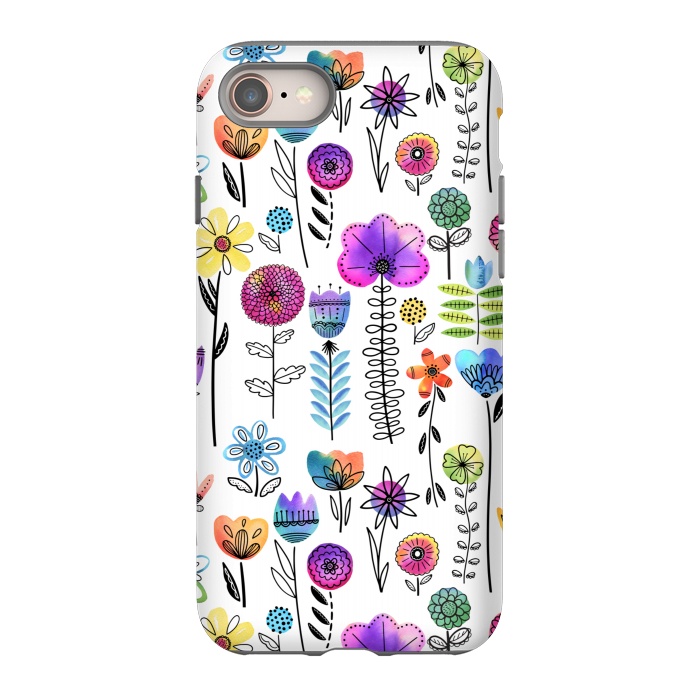 iPhone SE StrongFit Bright Watercolor and Line Art Flowers by Noonday Design