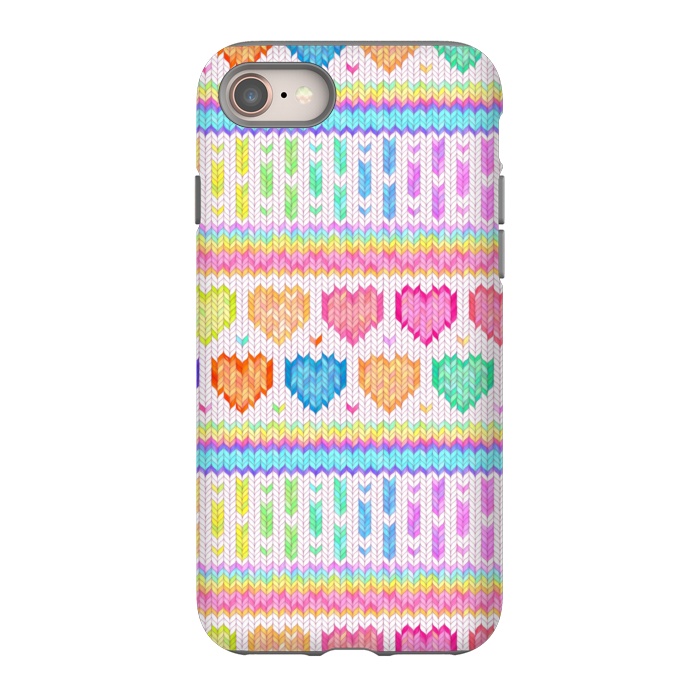 iPhone SE StrongFit Cozy Knit with Rainbow Hearts on Off White by Micklyn Le Feuvre