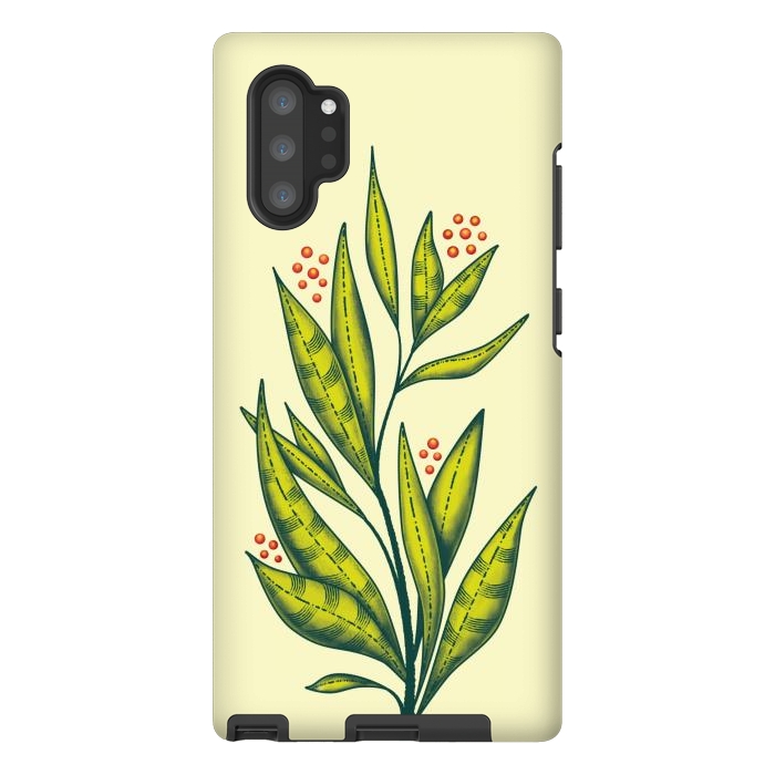 Galaxy Note 10 plus StrongFit Abstract green plant with decorative leaves and berries by Boriana Giormova
