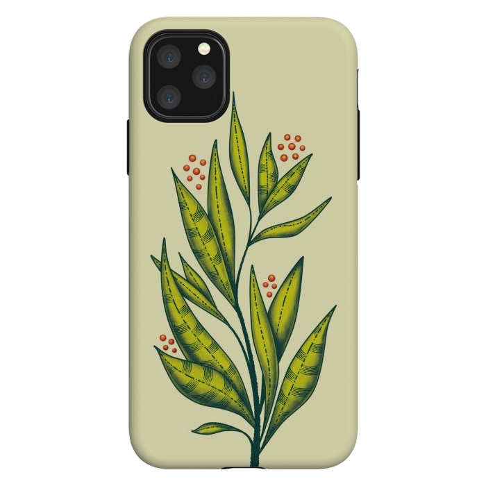 iPhone 11 Pro Max StrongFit Abstract green plant with decorative leaves and berries by Boriana Giormova
