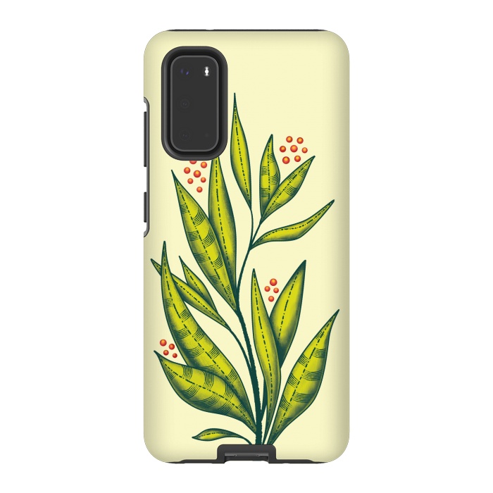 Galaxy S20 StrongFit Abstract green plant with decorative leaves and berries by Boriana Giormova