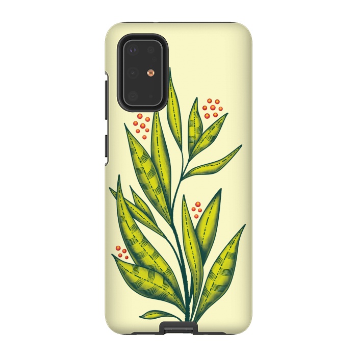 Galaxy S20 Plus StrongFit Abstract green plant with decorative leaves and berries by Boriana Giormova