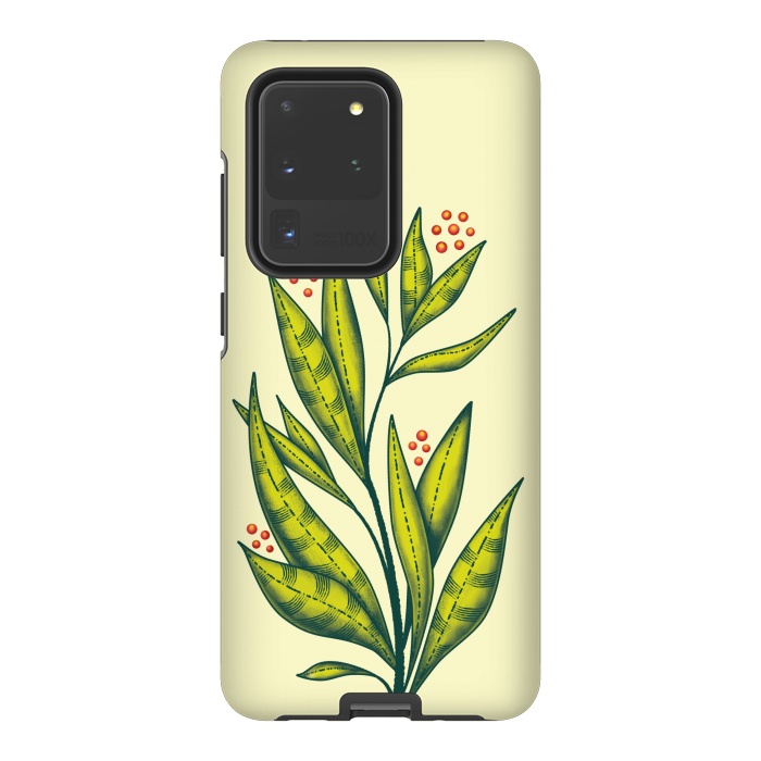 Galaxy S20 Ultra StrongFit Abstract green plant with decorative leaves and berries by Boriana Giormova