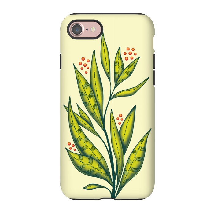 iPhone 7 StrongFit Abstract green plant with decorative leaves and berries by Boriana Giormova