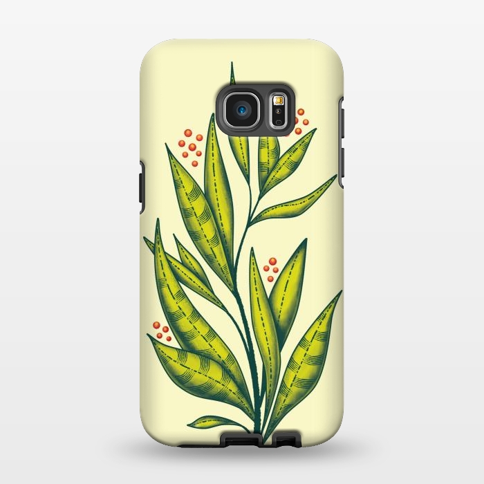Galaxy S7 EDGE StrongFit Abstract green plant with decorative leaves and berries by Boriana Giormova