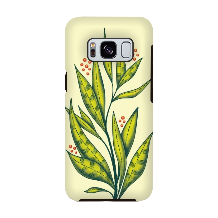 Galaxy S8 StrongFit Abstract green plant with decorative leaves and berries by Boriana Giormova