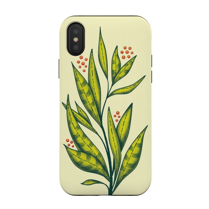 iPhone Xs / X StrongFit Abstract green plant with decorative leaves and berries by Boriana Giormova