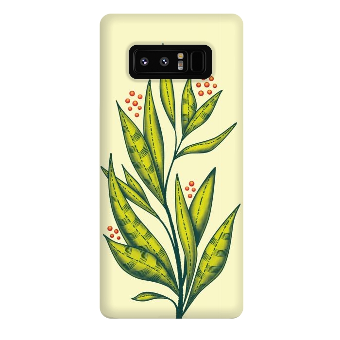 Galaxy Note 8 StrongFit Abstract green plant with decorative leaves and berries by Boriana Giormova