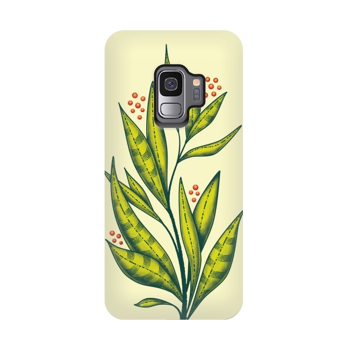 Galaxy S9 StrongFit Abstract green plant with decorative leaves and berries by Boriana Giormova
