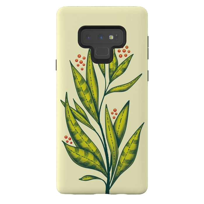 Galaxy Note 9 StrongFit Abstract green plant with decorative leaves and berries by Boriana Giormova