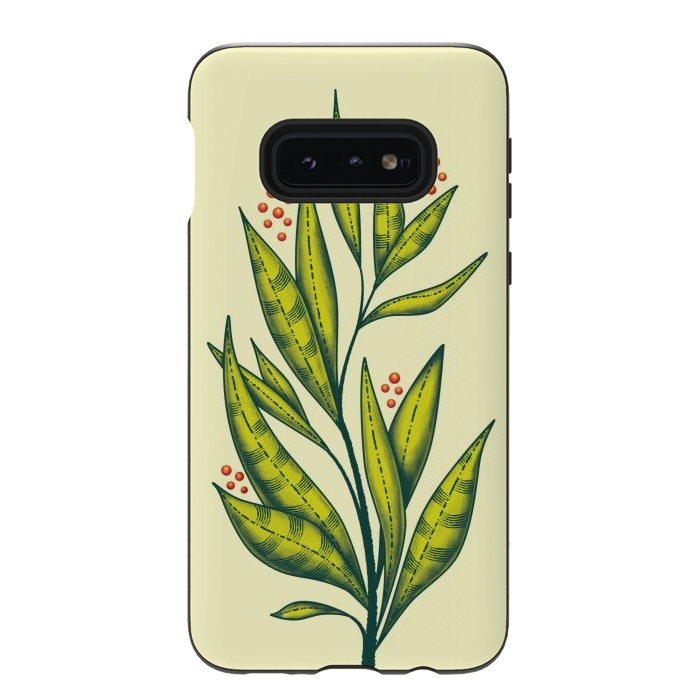 Galaxy S10e StrongFit Abstract green plant with decorative leaves and berries by Boriana Giormova