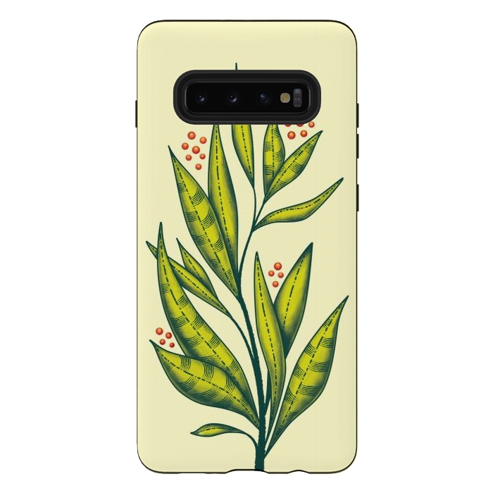 Galaxy S10 plus StrongFit Abstract green plant with decorative leaves and berries by Boriana Giormova