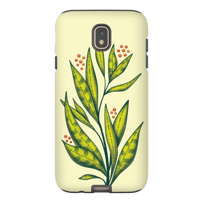 Galaxy J7 StrongFit Abstract green plant with decorative leaves and berries by Boriana Giormova