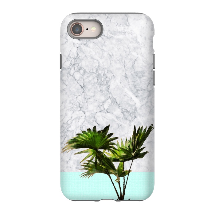 iPhone SE StrongFit Palm Plant on Marble and Pastel Blue Wall by amini54