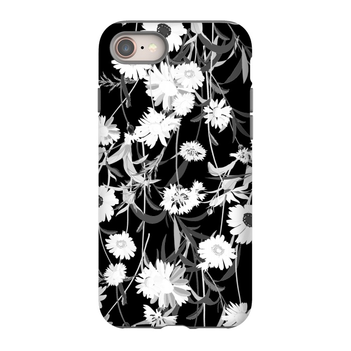 iPhone SE StrongFit White daisies botanical illustration on black background by Oana 