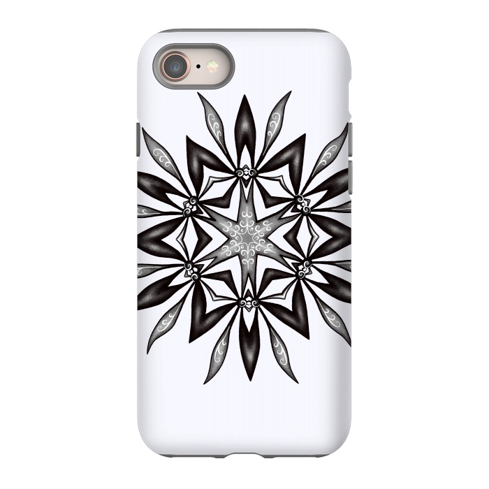 iPhone SE StrongFit Kaleidoscopic Flower Art In Black And White by Boriana Giormova