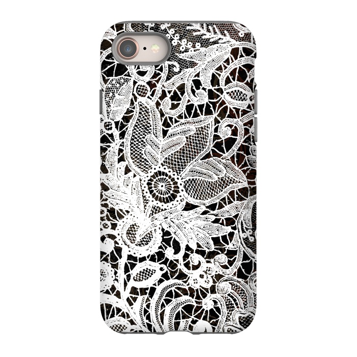 iPhone SE StrongFit White floral vintage lace on black by Oana 