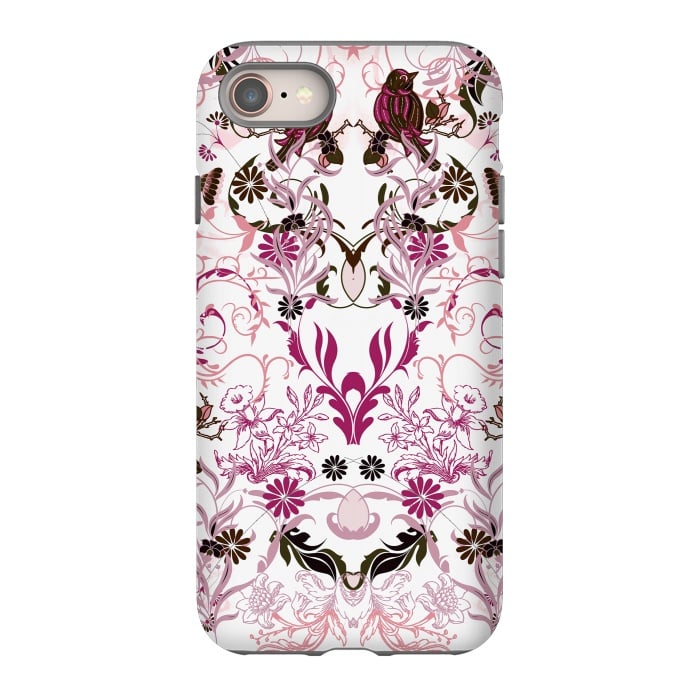 iPhone SE StrongFit Blush pink and fuchsia flowers, foliage and birds by Oana 