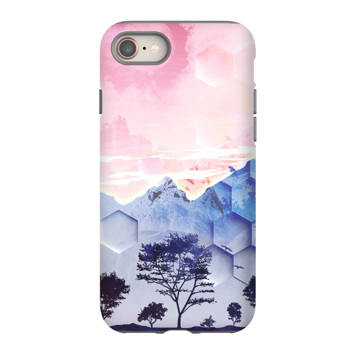 iPhone SE StrongFit Utopic mountain landscape - pink blue by Oana 