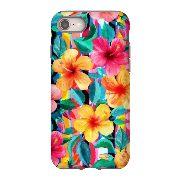 iPhone SE StrongFit OTT Maximalist Hawaiian Hibiscus Floral with Stripes by Micklyn Le Feuvre