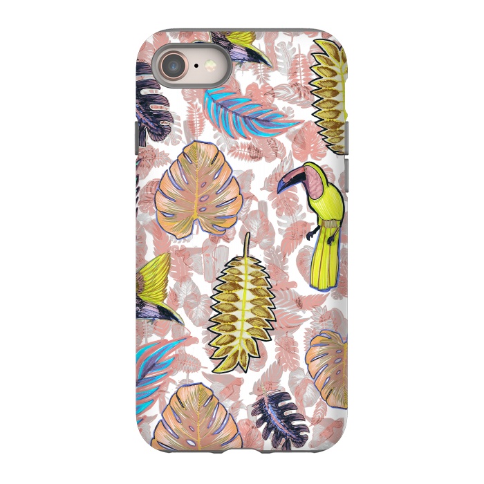 iPhone SE StrongFit Playful parrots and leaves tropical sketch by Oana 