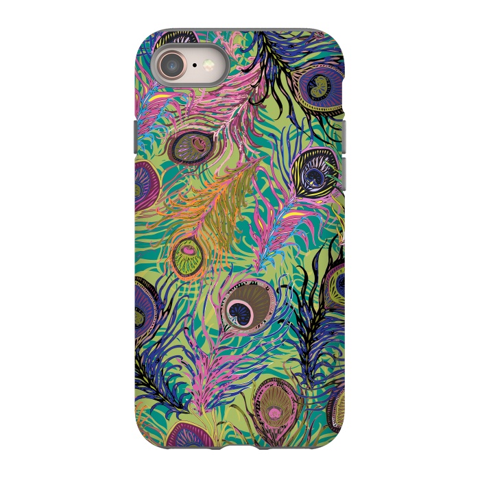 iPhone SE StrongFit Peacock Feathers in Lime Green & Pink by Lotti Brown