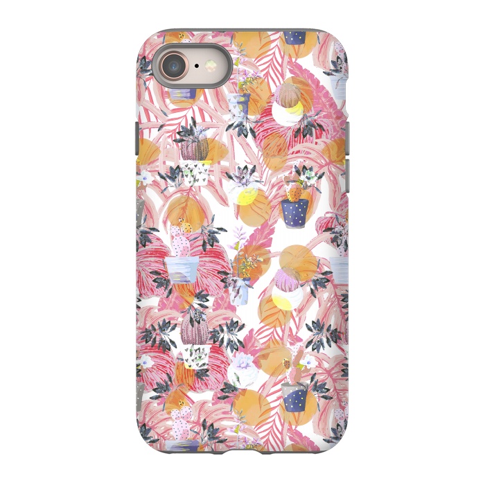 iPhone SE StrongFit Cactus pots and pink tropical leaves pattern by Oana 