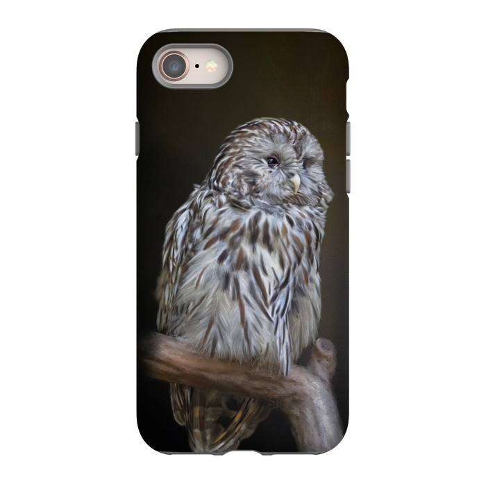 iPhone SE StrongFit A lovely cute painted owl with a brown background by Simone Gatterwe