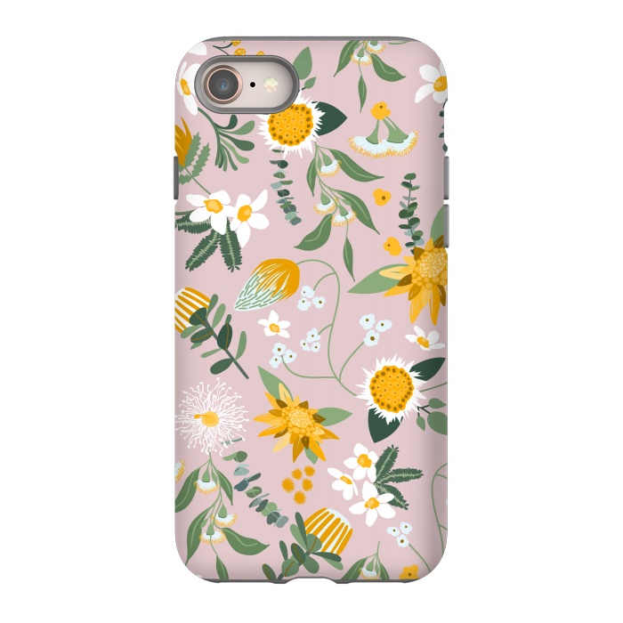 iPhone SE StrongFit Stylized Australian Florals in Pink and Yellow by Paula Ohreen