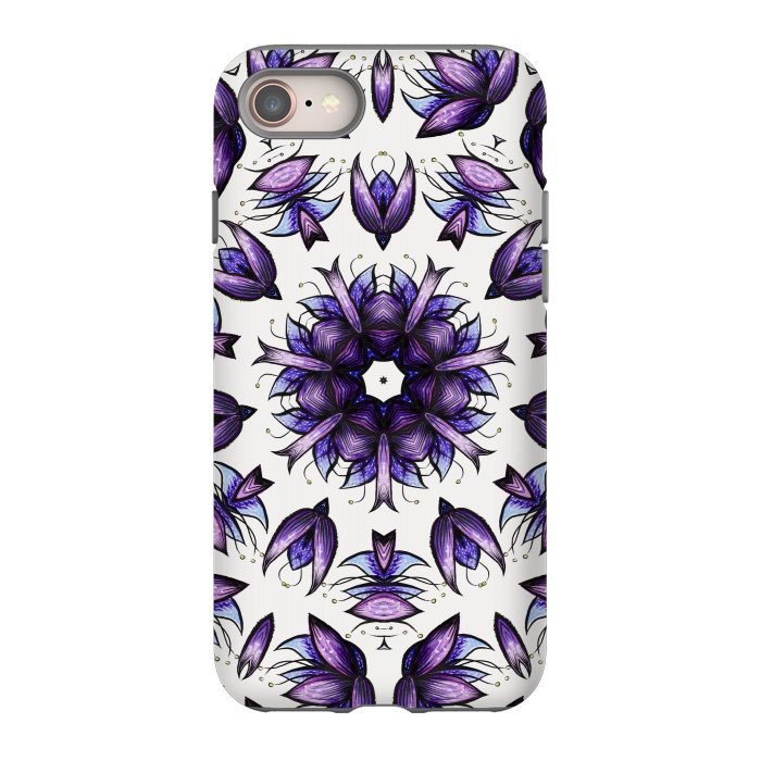 iPhone SE StrongFit Abstract Lotus Flower Kaleidoscopic Mandala Pattern In Blue Violet by Boriana Giormova