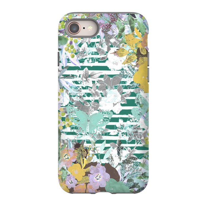iPhone SE StrongFit watercolor painted flowers, butterflies and stripes by Oana 