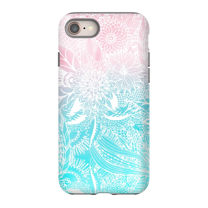 iPhone SE StrongFit whimsy white floral mandala watercolor design by InovArts