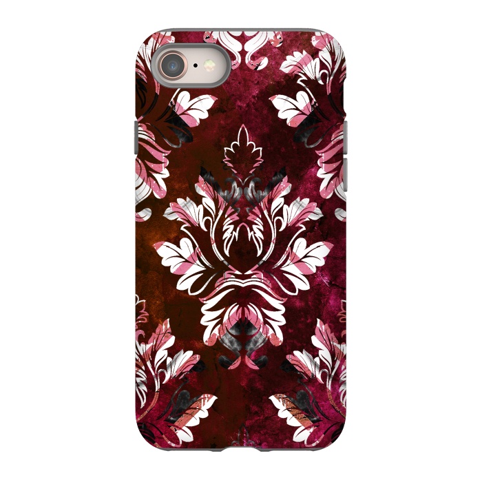 iPhone SE StrongFit Rich burgundy marble and silver damask by Oana 