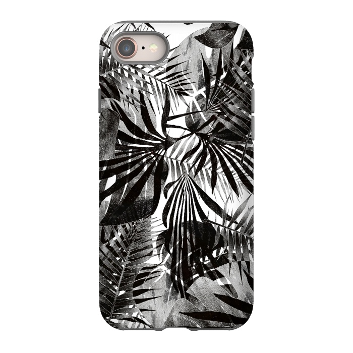 iPhone SE StrongFit Silver black metallic tropical leaves by Oana 