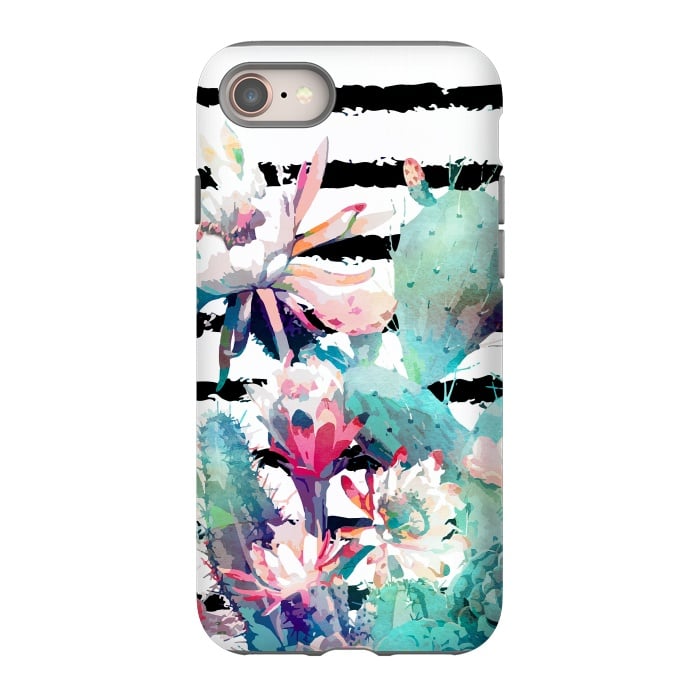 iPhone SE StrongFit Pretty watercolor cactus floral and stripes design by InovArts