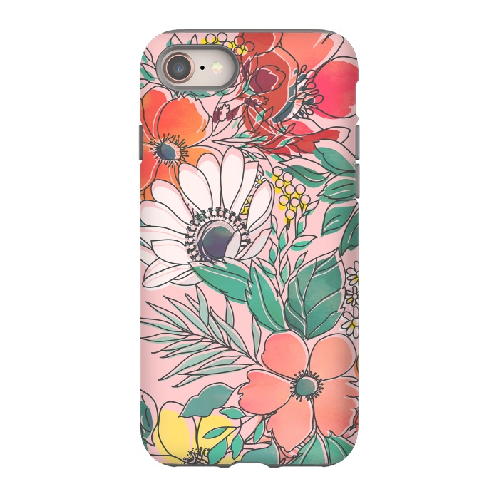 iPhone SE StrongFit Cute girly pink floral hand drawn design by InovArts