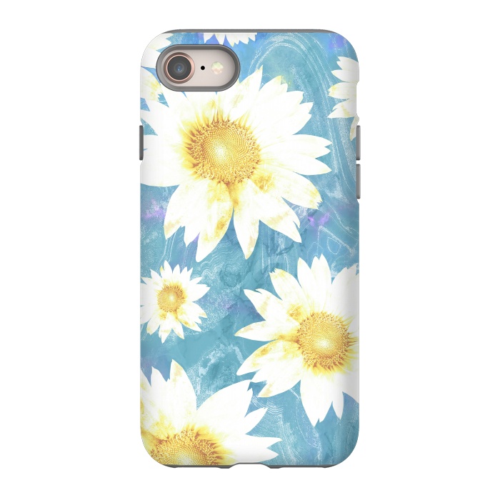 iPhone SE StrongFit White sunflowers on baby blue marble by Oana 