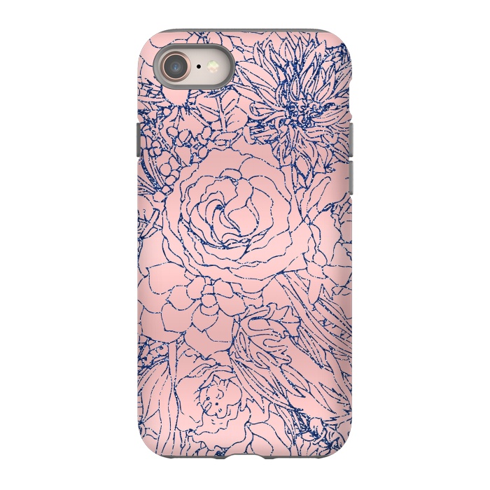iPhone SE StrongFit Stylish Metallic Navy Blue and Pink Floral Design by InovArts