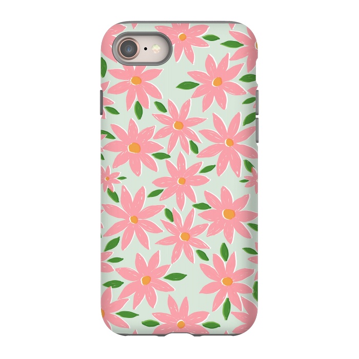 iPhone SE StrongFit Pretty Hand Paint Pink Daisy Flowers Mint Design by InovArts