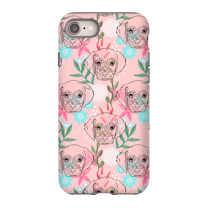 iPhone SE StrongFit Cute Puppy Dog and Flowers Pink Creative Art by InovArts