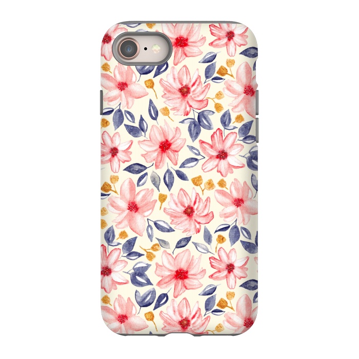 iPhone SE StrongFit Navy, Gold & Pink Watercolor Floral - Cream  by Tigatiga