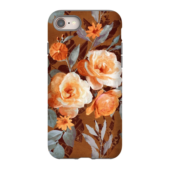 iPhone SE StrongFit Chintz Roses on Rust Brown by Micklyn Le Feuvre