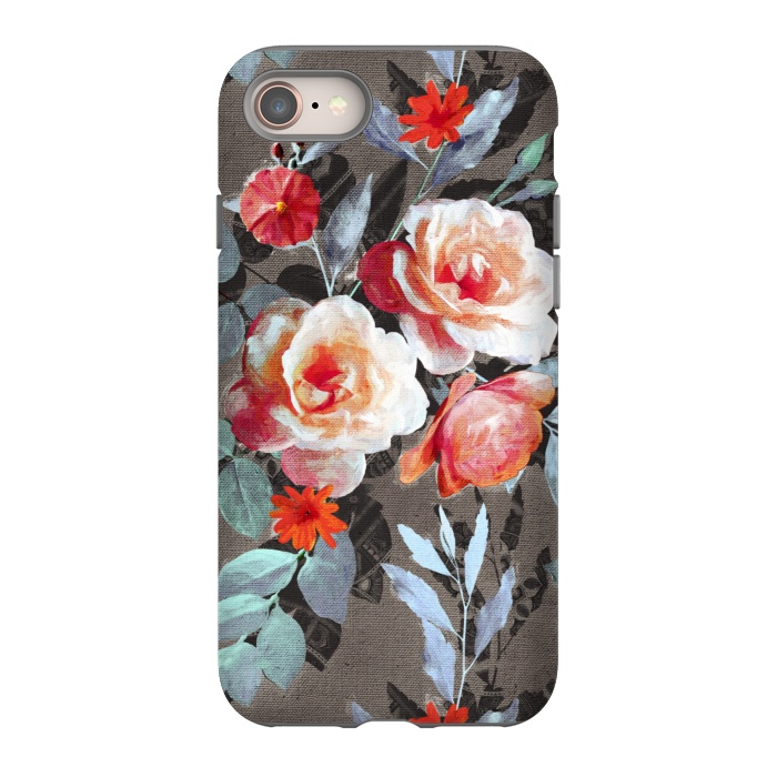 iPhone SE StrongFit Retro Rose Chintz in Scarlet, Peach, Sage and Grey by Micklyn Le Feuvre