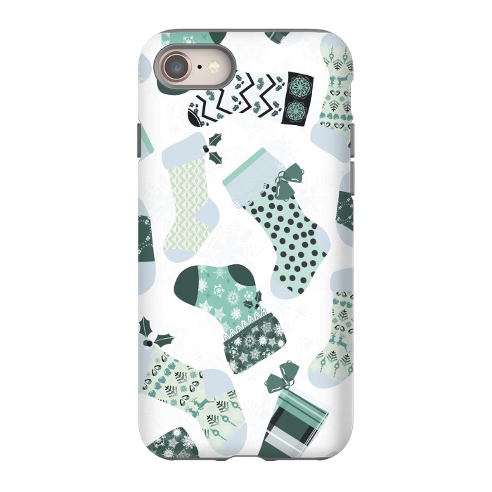 iPhone SE StrongFit Christmas Stockings in Green and White by Paula Ohreen