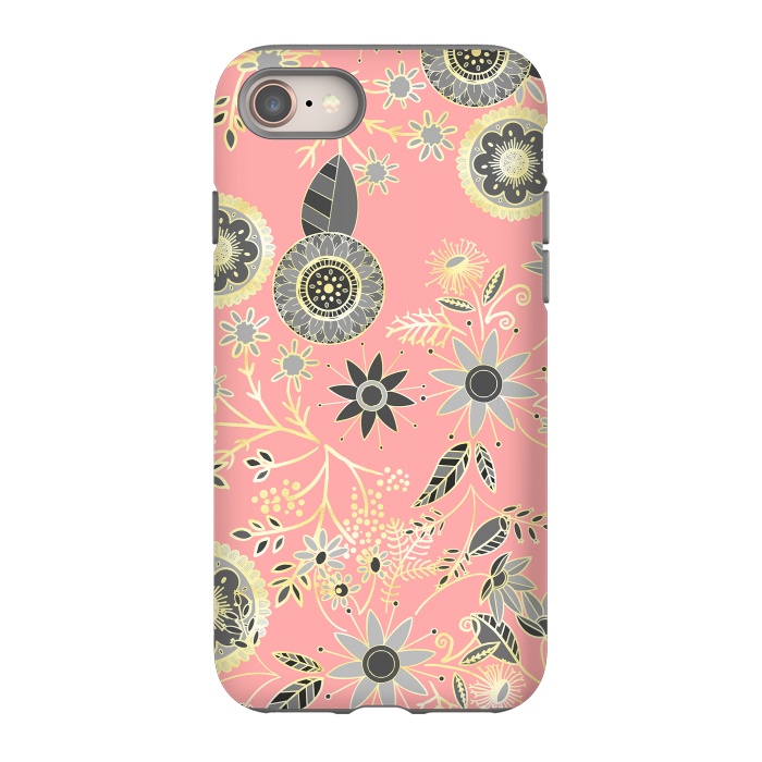 iPhone SE StrongFit Elegant Gray and Pink Folk Floral Golden Design by InovArts