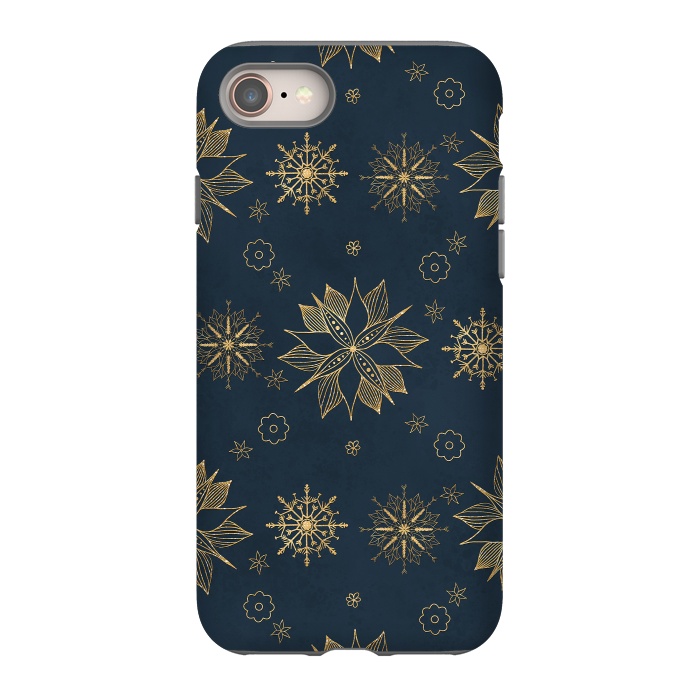 iPhone SE StrongFit Elegant Gold Blue Poinsettias Snowflakes Pattern by InovArts
