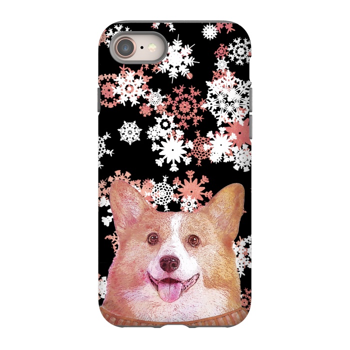 iPhone SE StrongFit Cute corgi and white rose gold snowflakes by Oana 